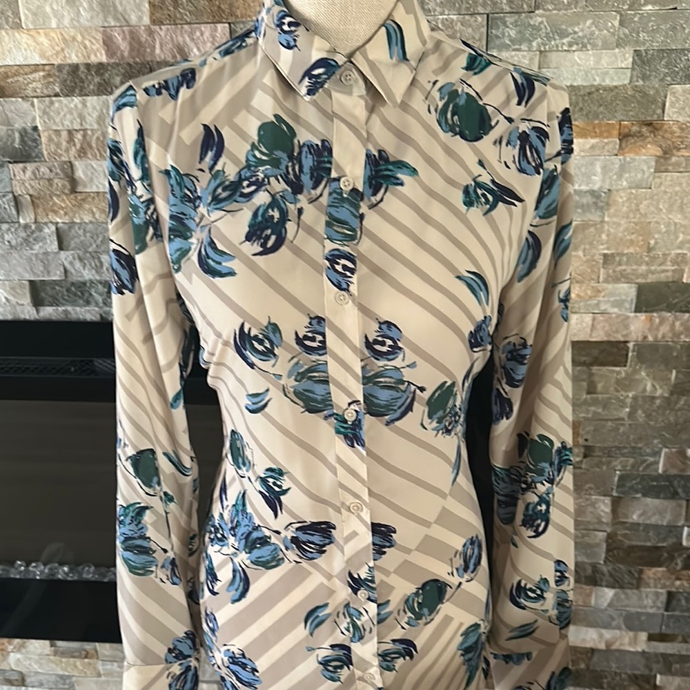 Banana Republic Blue and Cream Long Sleeve Button Down Shirt